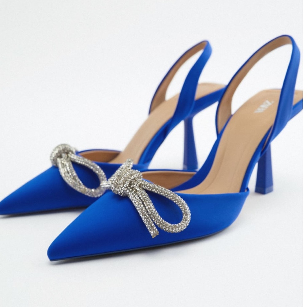 ZARA Slingback Heels With Bow Blue - Picture 1 of 5